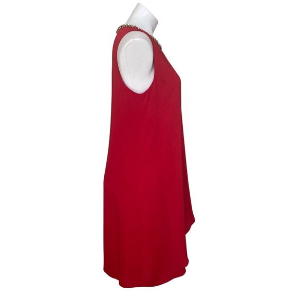 Tahari ASL Red Asymmetrical Sleeve Cocktail Dress, Rhinestones Women's Size 10 - Picture 4 of 10
